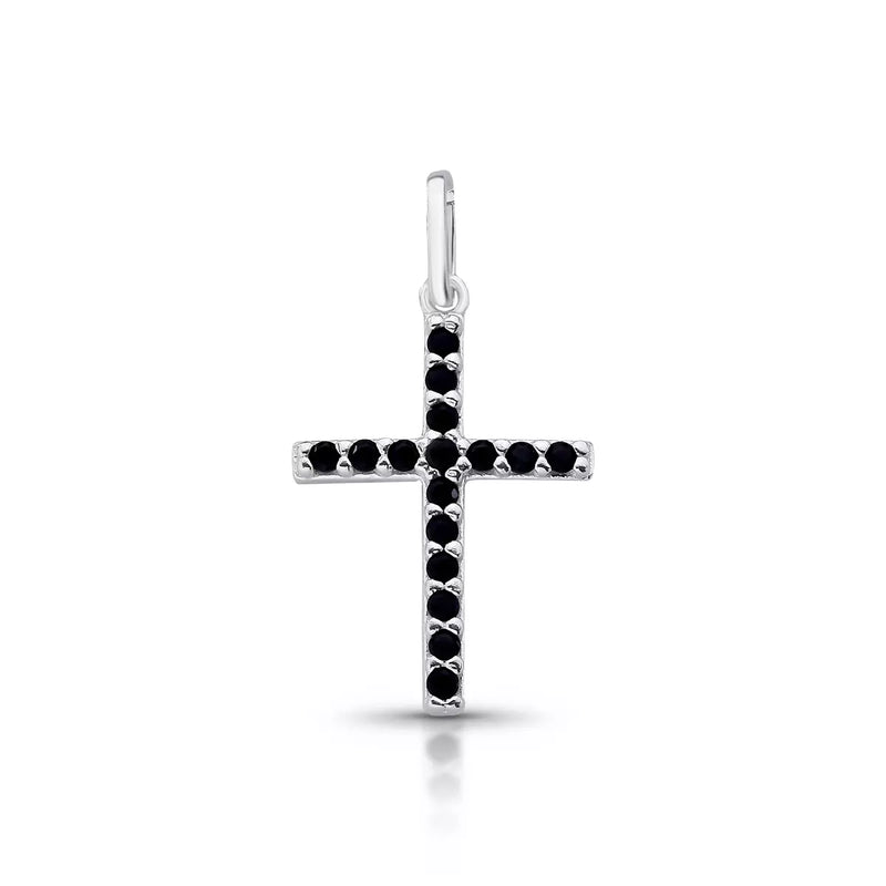 Pingente de Prata Crucifixo Cravejado Preto Médio