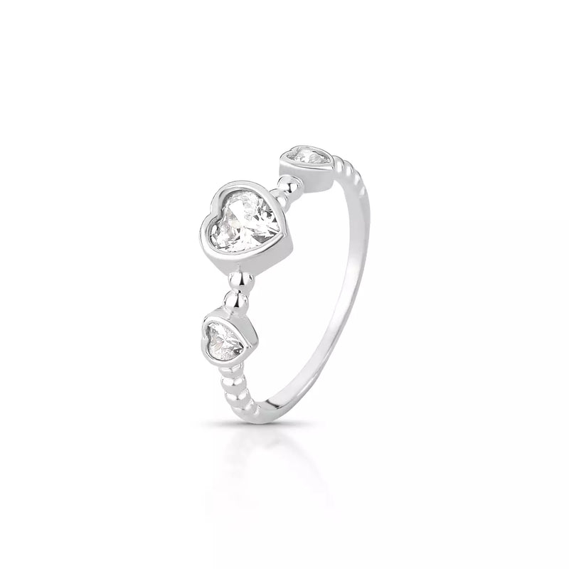 Anel Feminino Cristal Corações em Prata 925