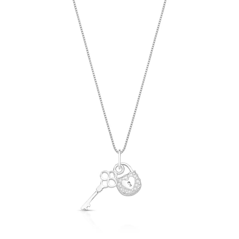 Colar Feminino Coração com Chave de Prata