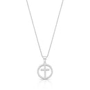 Colar Feminino Medalha Crucifixo Cravejado de Prata