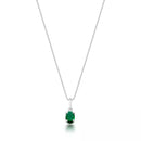 Colar Feminino Solitário Oval Verde de Prata