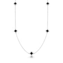 Colar Trevo Cravejado Preto Feminino de Prata