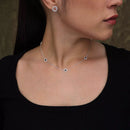 Colar Trevo Cravejado Preto Feminino de Prata