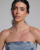 Colar Feminino de Prata Solitário Cravejado Rosa