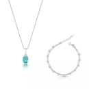 Kit Feminino Colar Solitário Oval Turquesa e Pulseira Dupla Rope com Bolinhas