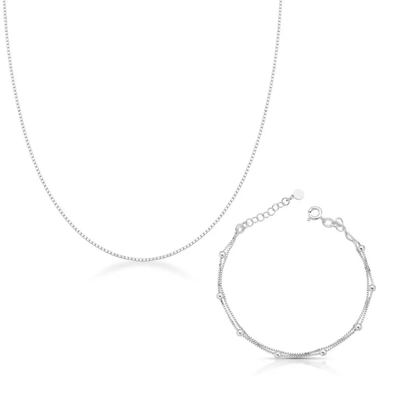 Kit Feminino Corrente e Pulseira Dupla Veneziana com Bolinhas