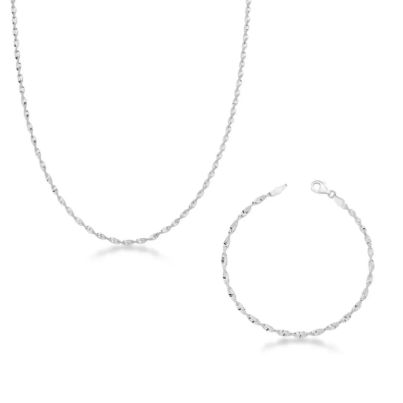 Kit Feminino Pulseira e Corrente Espiral de Prata