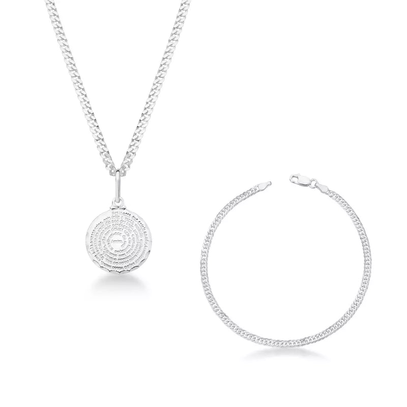 Kit Colar Pai Nosso e Pulseira Grumet Elo Duplo de Prata