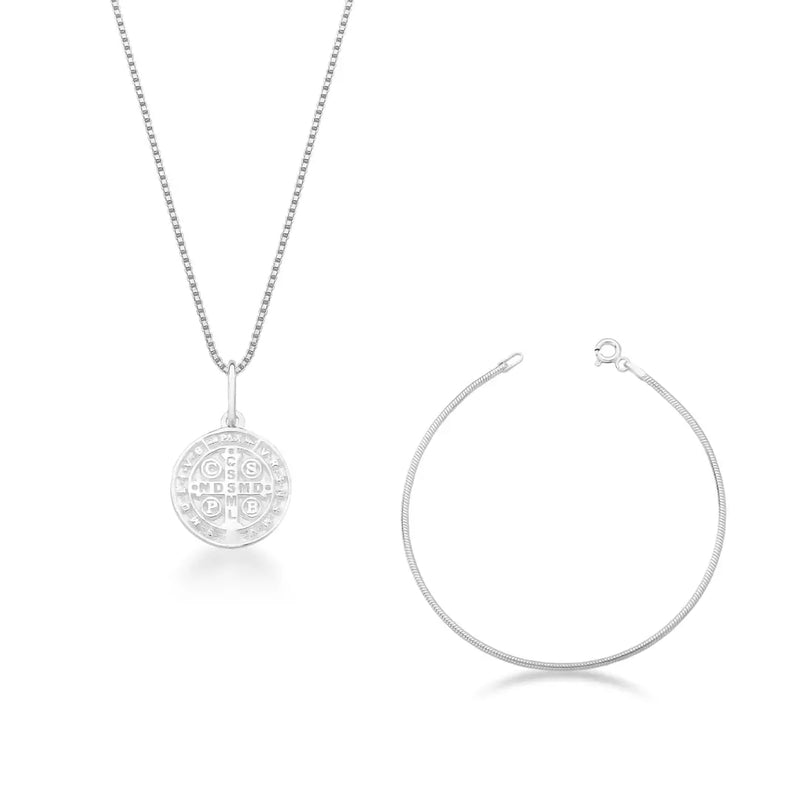 Kit Colar São Bento e Pulseira Rope Fina em Prata 925