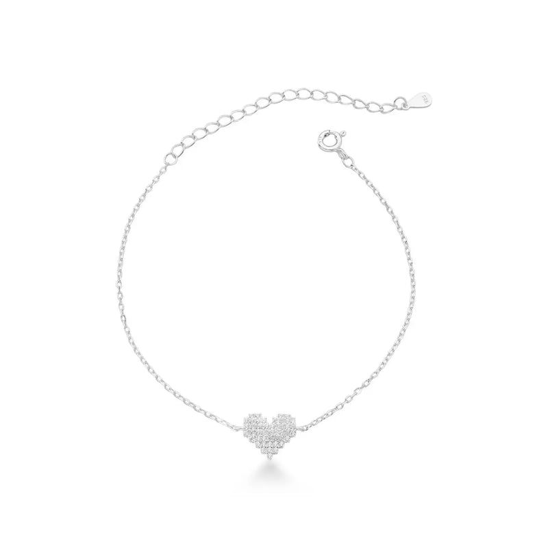Pulseira Feminina Coração Cravejado de Prata
