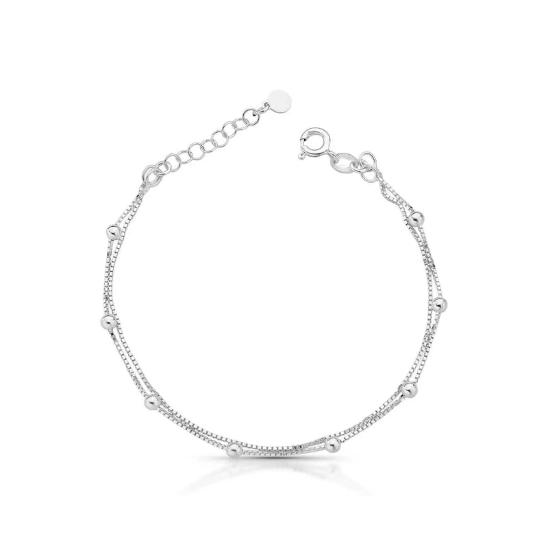 Pulseira Dupla Veneziana com Bolinhas de Prata